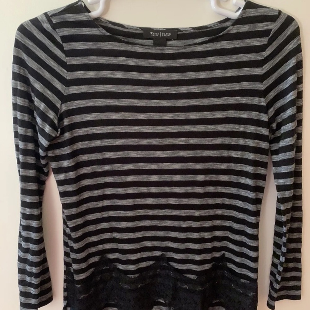 Women’s White House, Black market shirt, black and gray with lace size small